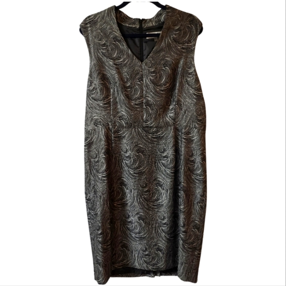Kasper Sleeveless A Line Dress V Neck Swirl Pattern Metallic - Picture 1 of 4